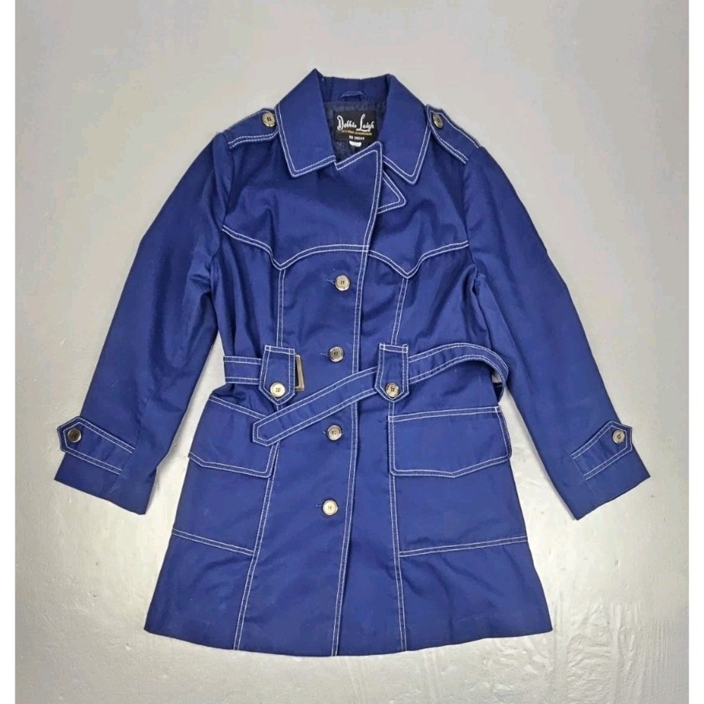 Vintage Debbie‎ Leigh 1960s Rain Coat Womens 11/12 Blue Belted Jacket RN 36092